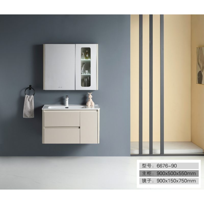 Hotel moderne design kryssfiner baderomsskap møbler med vask og speil veggmontert bad servantskap med vask