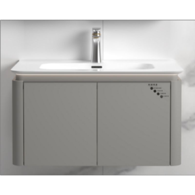 Fashion minimalism bathroom vanity cabinet with ambient lighting and ceramic basin and large storage spacer bathroom cabinet