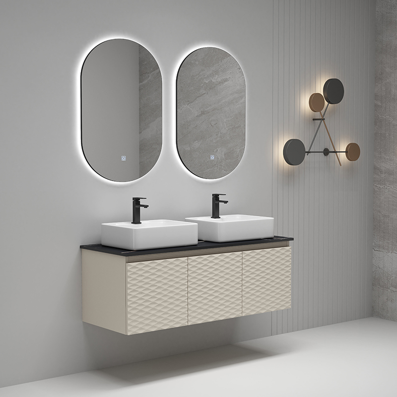 Nyt designmonteret aluminiumsbadeskab med sideskab design badeværelsesskabe LED-spejl badeværelsesskabe