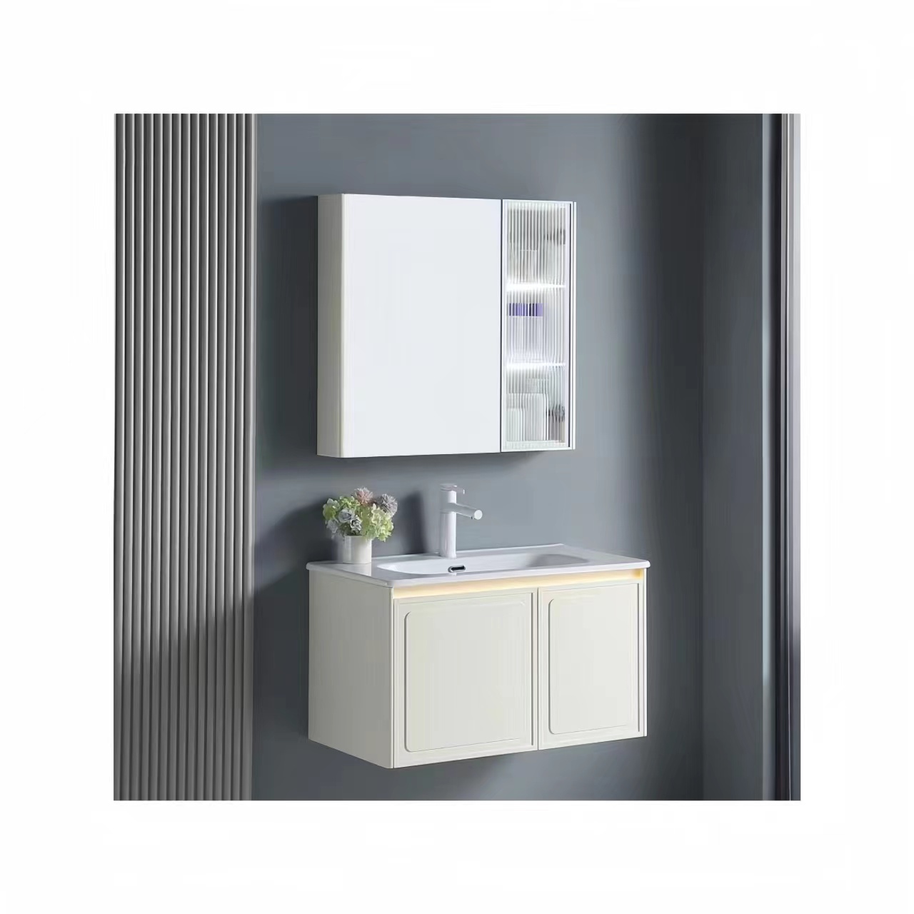 High quality modern style plywood bathroom vanity with mirror and basin