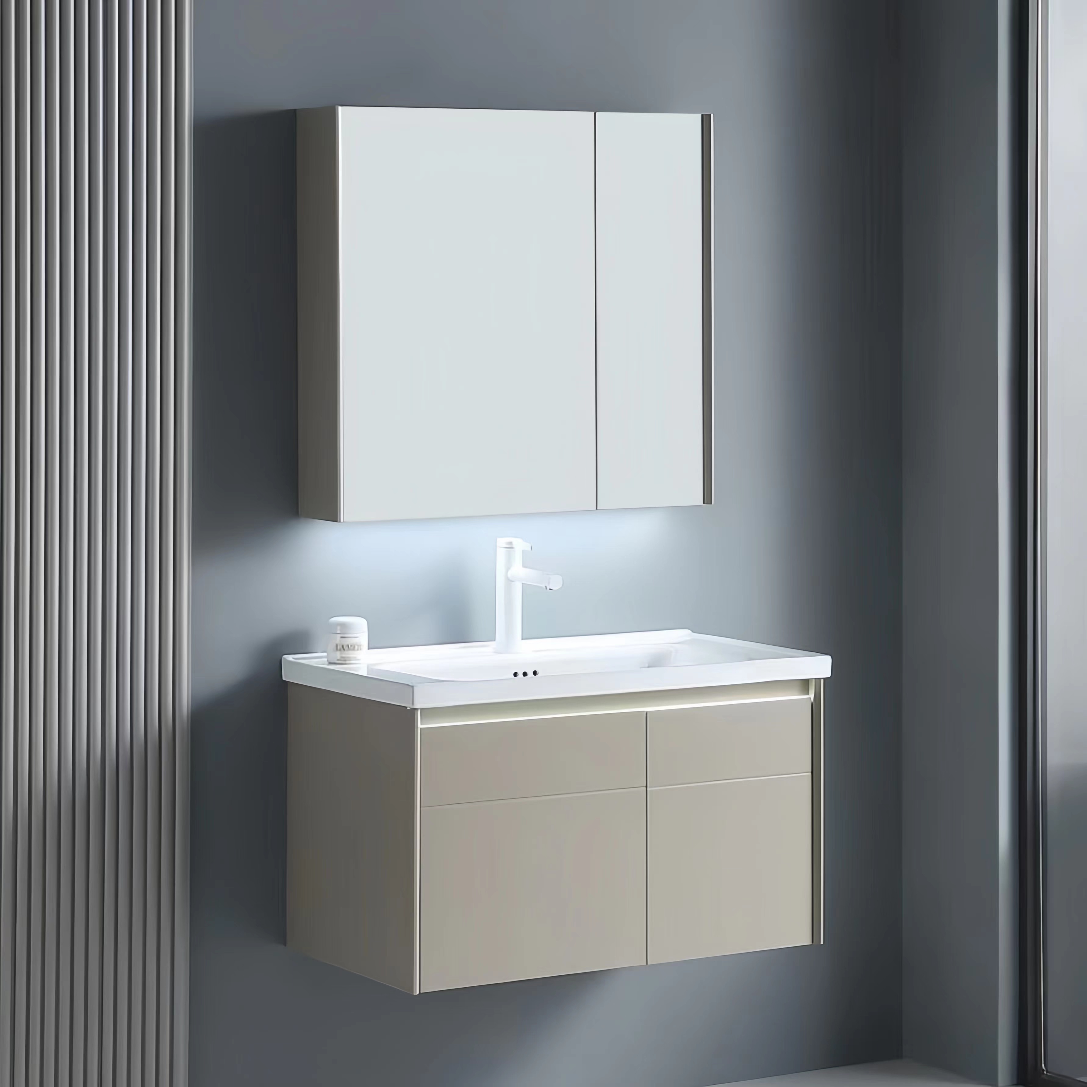 Factory Direct Sale top quality new design plywood bathroom cabinet single sink mirror bathroom vanity