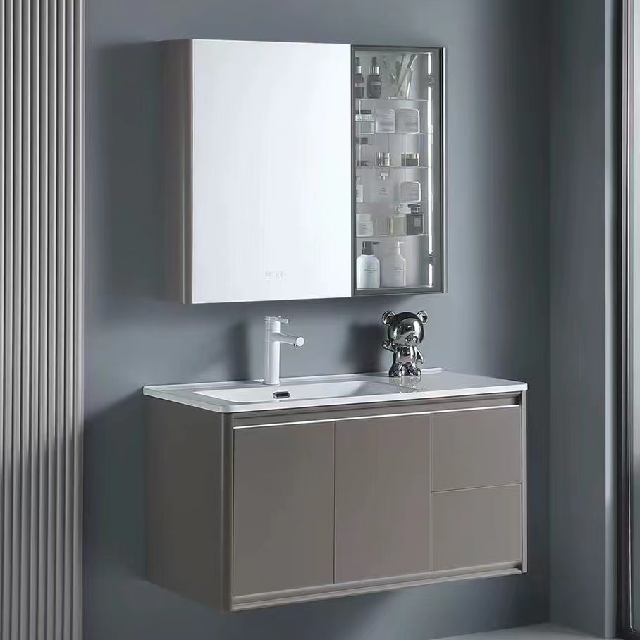 New Arrival cheap price high quality vanity plywood bathroom cabinet with ceramic basin & led mirror