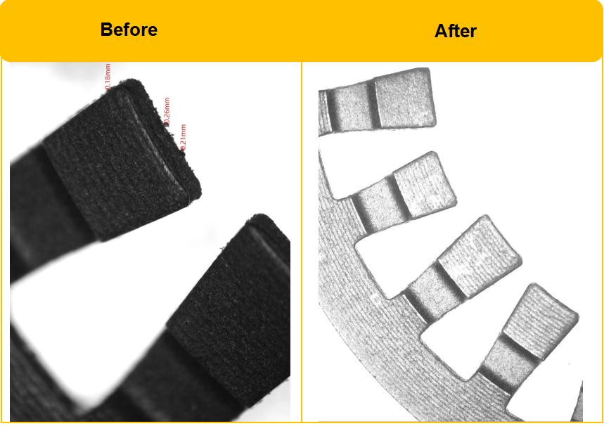 How can burrs on plastic gears be removed?