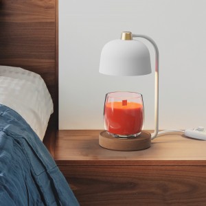 Candle Warmer Lamp Flameless Electric Candle Warmer with Timer and 2 Bulbs, Wax Warmer Lamp for Jar Candles, Lamp Warmer with Timer & Dimmer, Stylish Design Candle Warming Lamp, Home Decor -White/Wood
