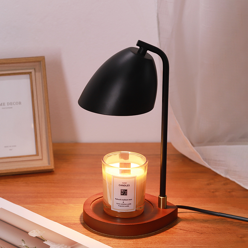 Home Decorative Flameless Wood Candle Warmer, ວັດສະດຸທໍາມະຊາດສີດໍາ & ໄມ້ Arched Candle Warmer Lamp