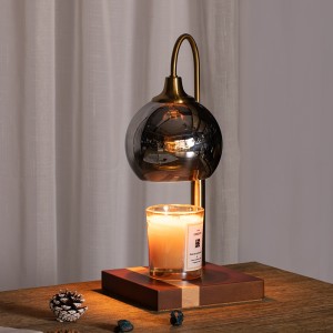 Glazen kaarsverwarmerlamp, 2 * 50W lampen Elektrische kaarsverwarmer Compatibel met potkaarsen, elegante klassieke dimbare kaarslampverwarmer, eikenhouten basiskaarsensmelter, topsmeltend