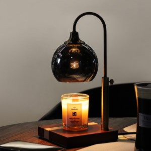 Stikla sveču sildīšanas lampa, 2 * 50 W spuldzes elektriskais sveču sildītājs, saderīgs ar burku svecēm, elegants klasisks regulējams sveču lampas sildītājs, ozolkoka pamatne, sveču kausētāja augšdaļa, kūstoša