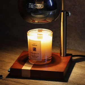 Lampe chauffe-bougie en verre, 2 ampoules de 50 W, chauffe-bougie électrique compatible avec les bougies en pot, chauffe-bougie classique élégant à intensité variable, fond de bougie à base de chêne