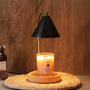 Мирисна ламба за загревање свеќи – Домашен декор Затоплување свеќи за мали свеќи со големи димензии Ретро дрвена основа (округла црна)