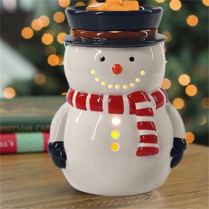Calentador de fragancia con iluminación escarchada - Decoración de ambiente navideño con muñeco de nieve