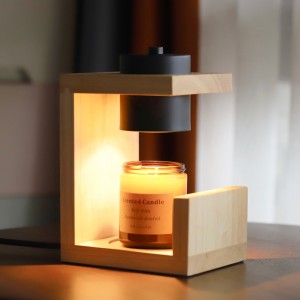 Lâmpada aquecedora de velas elétrica de madeira de borracha retangular natural moderna
