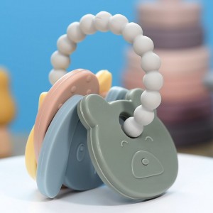 Hot 100% Natural Rubber Teethers Cartoon Chewed Shaking Baby Toy Silicone Teether