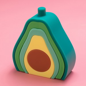 Dhisida Ilmaha Ku Ciyaarta Qaabka Avocado Montessori Toys Silicone Istaking Blocks