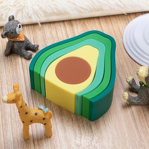 ٻارن جي بلڊنگ کي راند ڪريو Avocado Shape Montessori Toys سان سلڪون اسٽيڪنگ بلاڪ