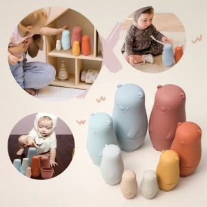 Mainan Bayi Bpa Gratis Teether Boneka Bersarang Silikon Montessori Rusia yang Disesuaikan