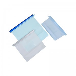 Bolsa transparente reutilizable de grado plegable plano hermético, bolsa de almacenamiento de alimentos de silicona