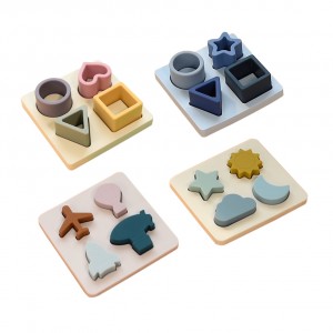 Baby Silicone Teething Jigsaw Puzzle Montessori Sensory Cov Khoom Ua Si