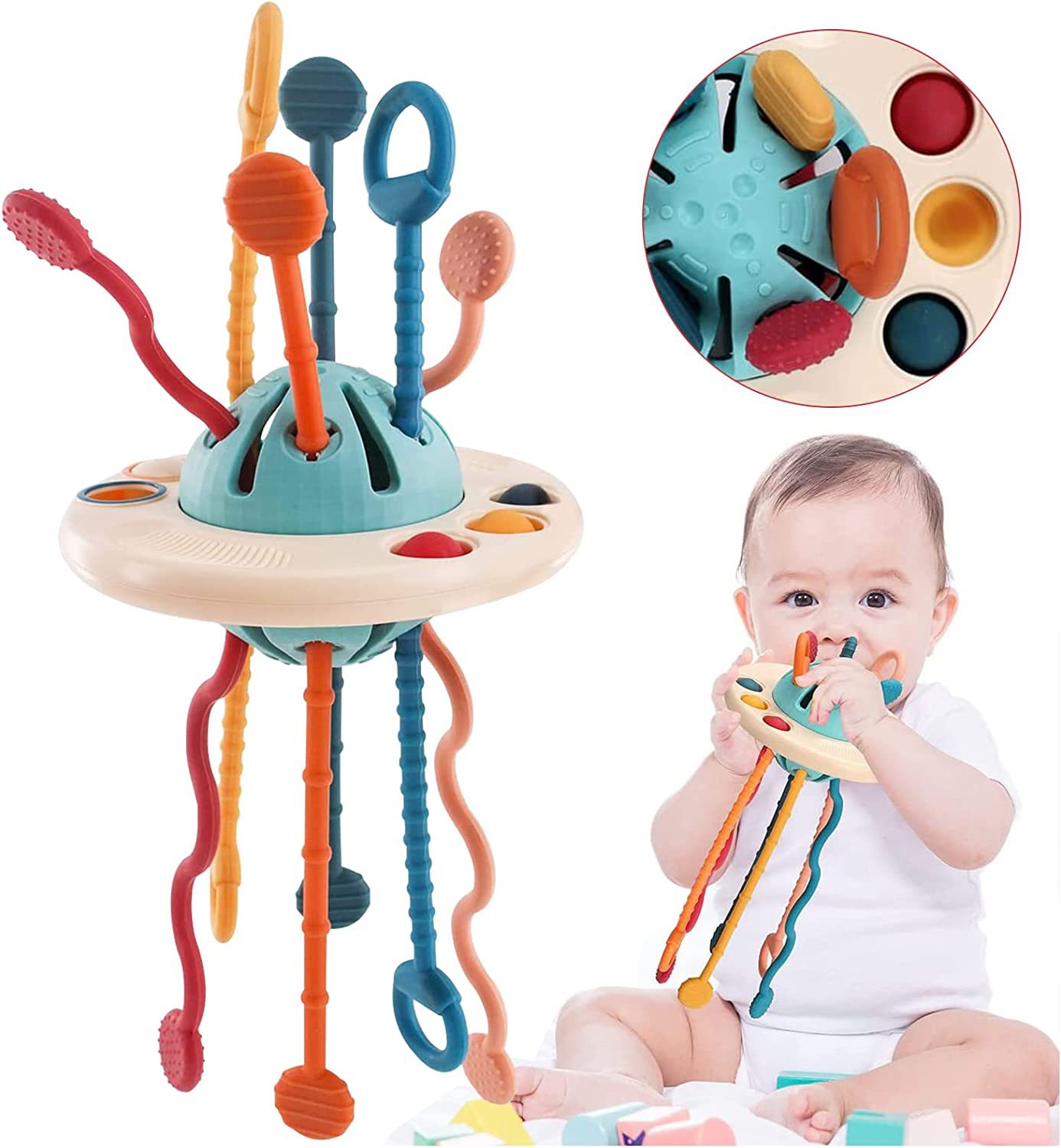 Pepe Sensory Montessori Silicone Toy Travel Pull String Activity Toy mo Tamaiti
