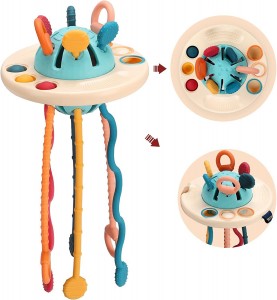 Baby Sensory Montessori Silicone Toy Travel Pull String Activity Toy para sa Toddler