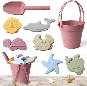Los moldes vendedores calientes del cubo fijaron los juguetes de la arena del silicón de la playa de los niños