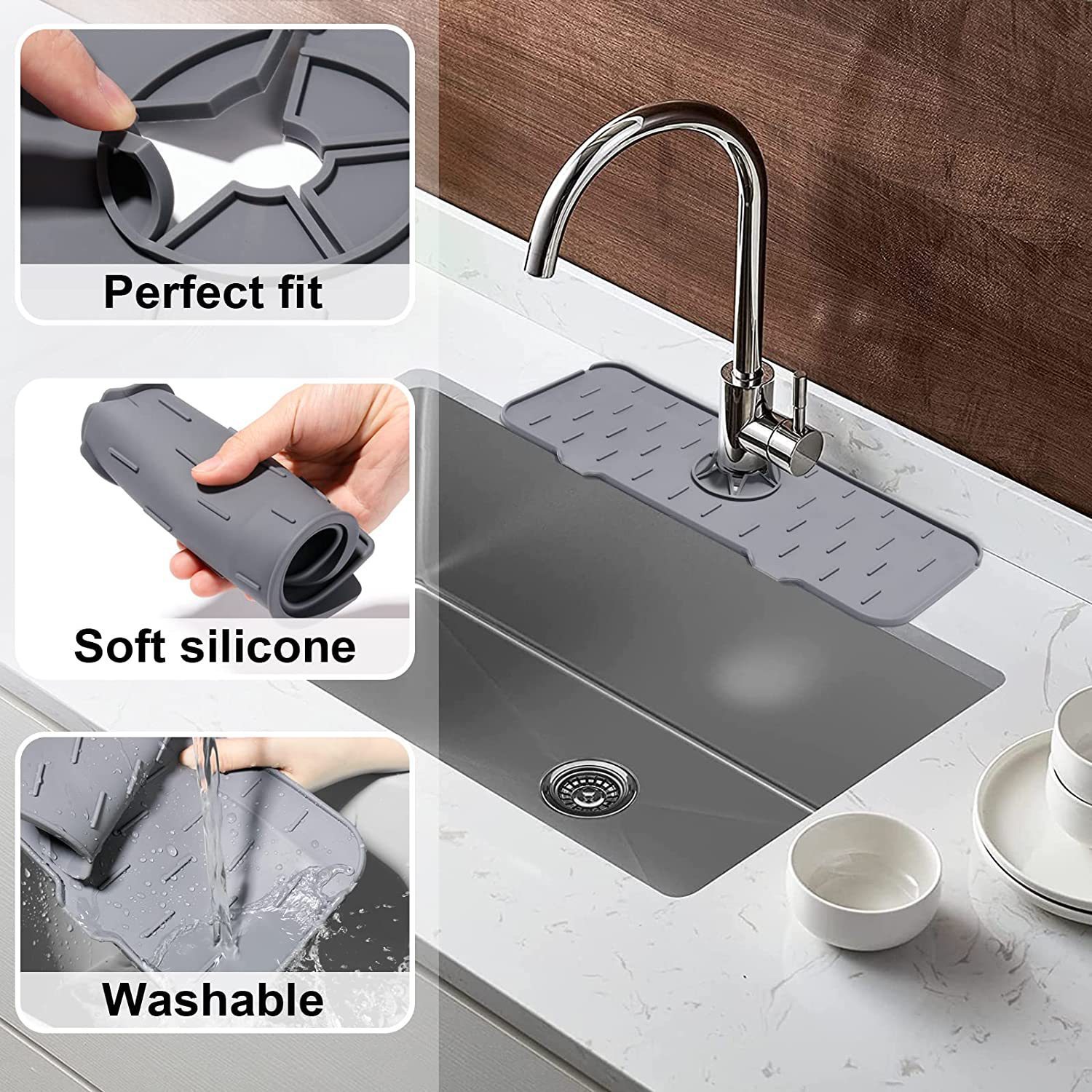 Sink Draining Pad Behind Faucet Splash Water catcher Mat Silicone Faucet Mat for Kitchen