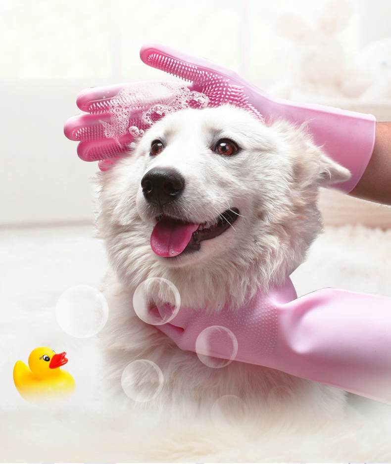 Ịhịa aka n'ahụ mkpuchi ụlọ ịsa ahụ na-edozi nkịta na-ehicha ngwa ngwa ịsa ahụ Shampoo Hand Comb Silicone Pet Brush