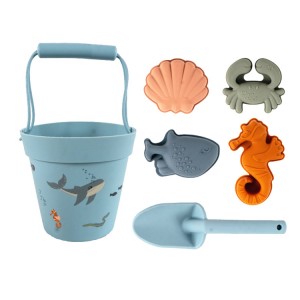 ຂາຍຮ້ອນ Sand Molds Set Kids Toys Silicone Beach Bucket Set Toy