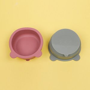 Bpa 무료 친환경 숟가락 턱받이 다채로운 흡입 귀여운 곰 모양의 실리콘 아기 먹이 그릇