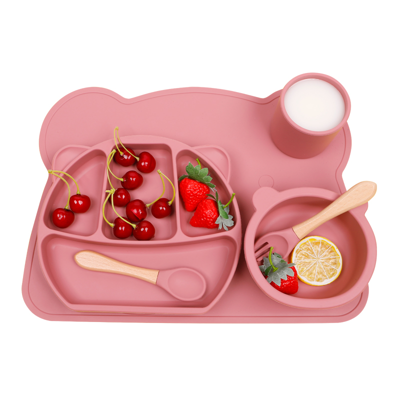 Children Dinnerware Plate Bowls Kid Toddler Feeding Divided Silicon Suction Baby Tableware Set
