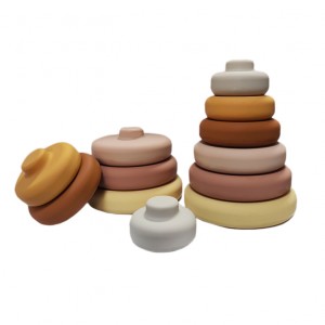 Custom Kids Learning Intellectual Building Blocks Baby Round Silicone Stacking Toys