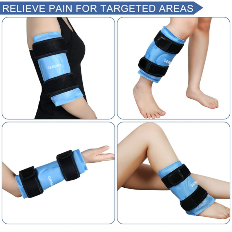 Knee Ice Pack Wrap Around Entire Knee After Surgery, Adjustable Velcro Knee  Brace with 2 Size Reuseable Cold/Hot Gel Ice Pack for Knees Replacement