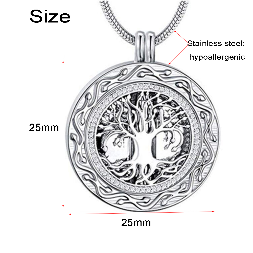 Custom Stainless Steel Cremation Jewelry Tree of Life Round Urn Pendant Memorial Keepsake Urn Pendant Ashes Necklace