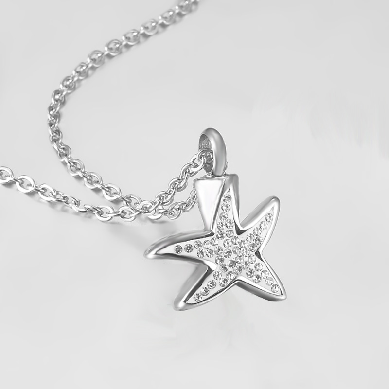 Stainless Steel Starfish Cremation Jewelry Urn Necklace for Ashes Memorial Crystal Cremation Necklace for Human Ashes