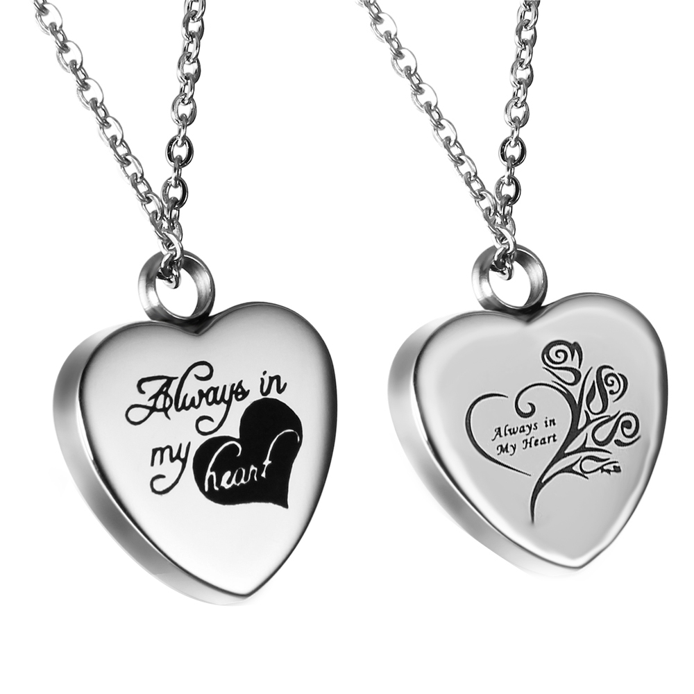 Custom Stainless Steel Cremation Ash Jewelry Heart Urn Necklace Memorial Keepsake Heart Pendant Funnel Fill Kit