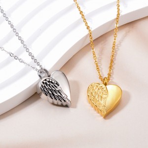 Stainless Steel Heart Angel Wing Urn Necklace Ashes Cremation Jewelry Keepsake Pendant Memorial Locket Ash Holder