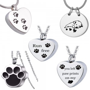 Unisex Stainless Steel Pet,Dog/Cat Jewelry Paw Print Cremation Jewelry Ashes Holder Pet Memorial Urn Necklace For Memory