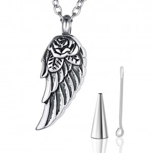Stainless Steel Rose Angel Wings Urn Necklaces for Ashes Cremation Jewelry Keepsake Memorial Pendant