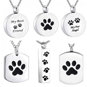Pet Paw Stainless Steel Cremation Urn Necklaces for Ashes Waterproof Keepsake Locket Pendant Cremation Jewelry with Funnel