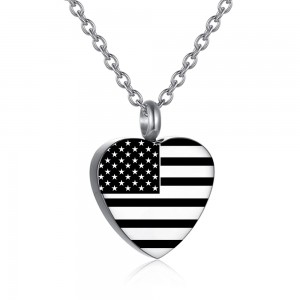 Memorial Cremation Necklace Flag of The United – States Stainless Steel Memorial Urn Keepsake Ashes Pendant Heart Pendant Gift