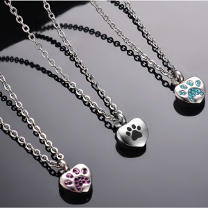 Custom Stainless Steel Rhinestone Pet Cremation Ash Urn Necklace Heart Pendant For Pet Memorial Jewelry