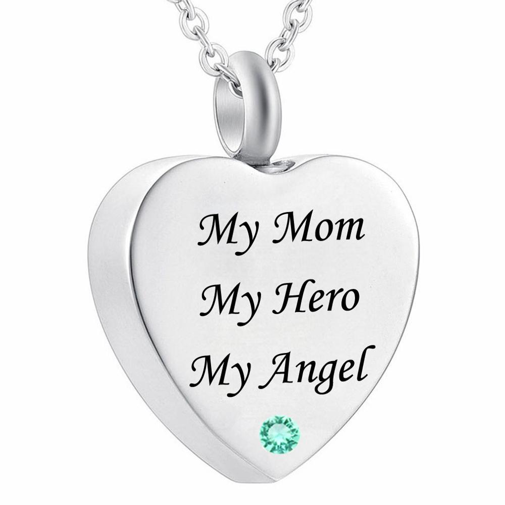 My Mom My Hero My Angel – Funnel Filler Kit Heart Memorial Urn Necklace Birthstone Cremation Jewelry Ashes Keepsake Pendant