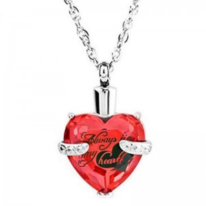 Glass Heart Urn Cremation Ashes Pendant Necklaces For Women Memorial Keepsake Jewelry ” You Always In My Heart “