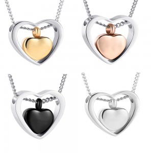 Stainless Steel Double Heart Cremation Urn Necklace Funnel Fill Kit Keepsake Memorial Ashes 3 Colors
