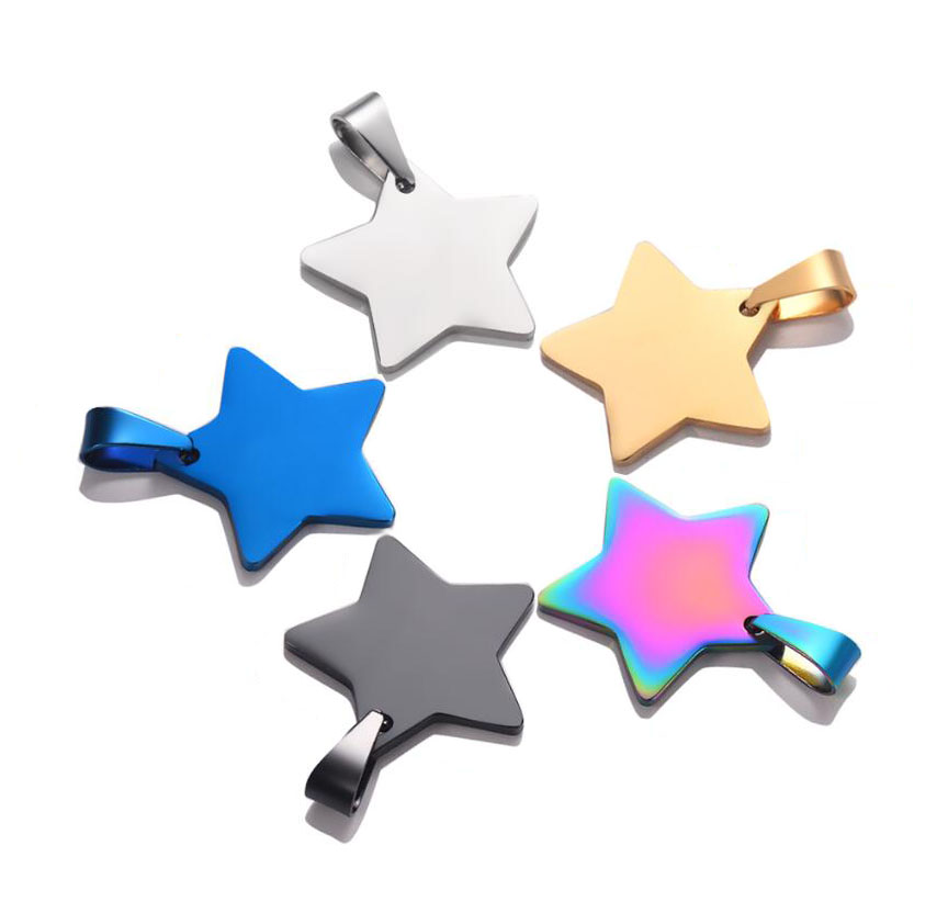 24x25mm Military Army Stainless Steel Star Tag Charms 5 Colors Blank Dog ID Tags Pendant Necklace Jewelry Wholesale