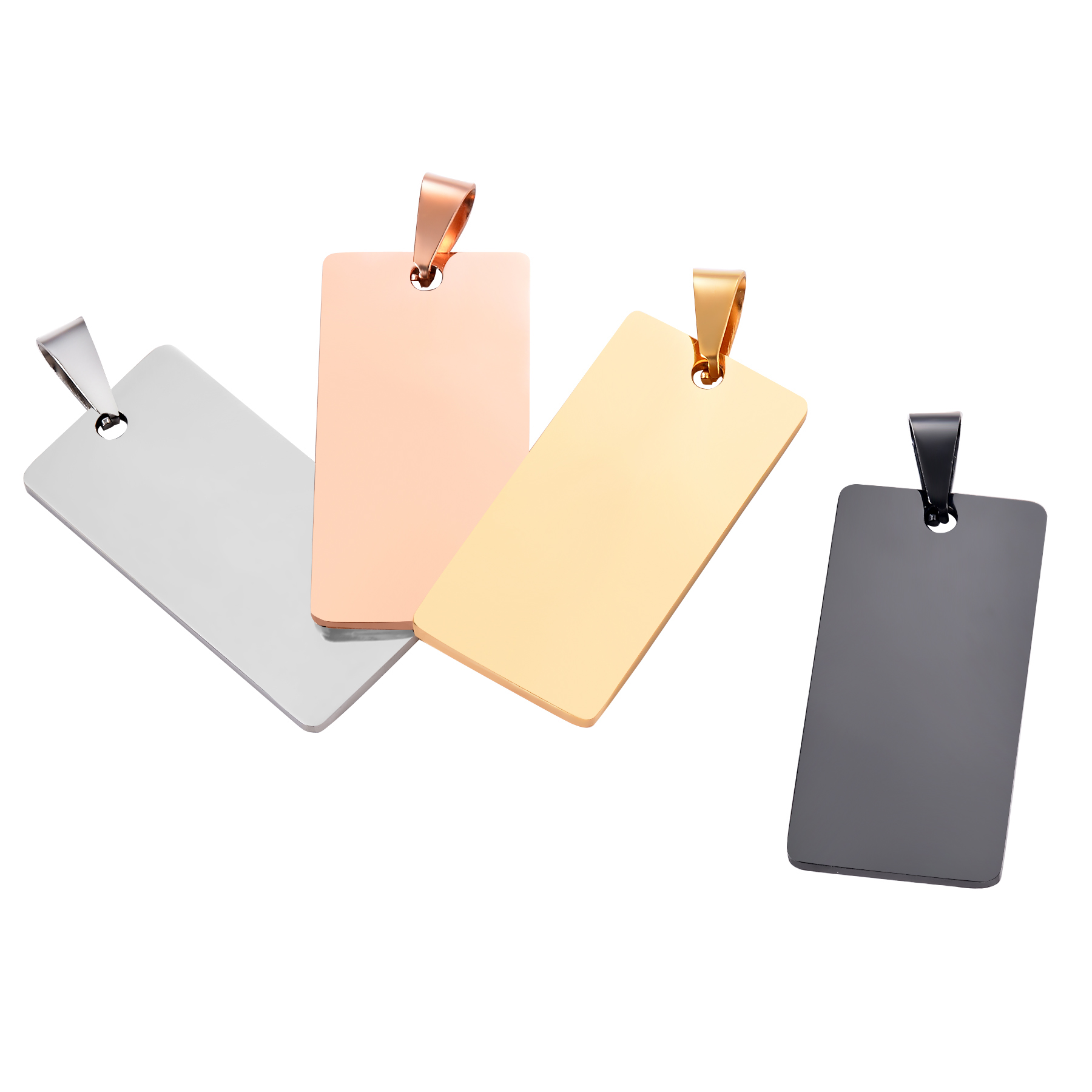 4 Colors No Fade Stainless Steel Rectangle Army ID Blank Dog Tags Pendant Necklace Jewelry Findings Wholesale