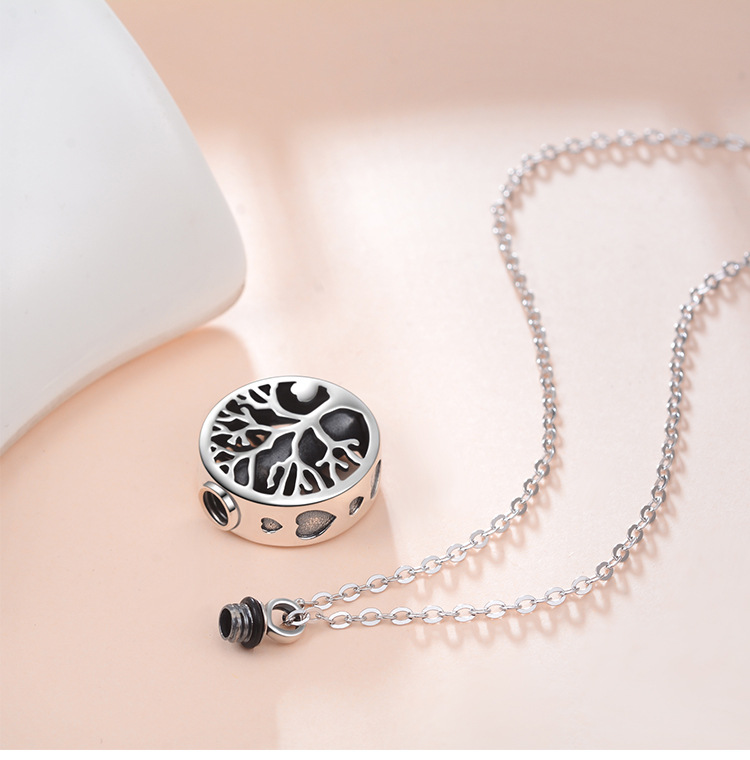 Cross-border retro creative 925 silver urn necklace opens Tree of Life pendant