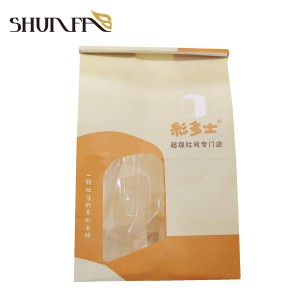 Color Printing Kraft Paper Packing Pouch with Window Square Bottom Bread Bag
