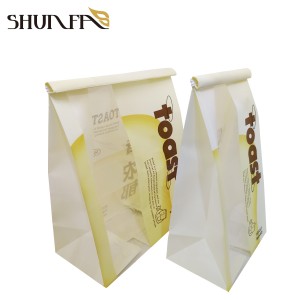 Wholesale White Kraft Paper Square Bottom Toast Bread Packing Bag with Tin Tie