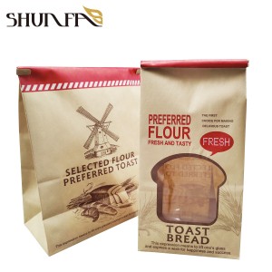 New Design Printing Tin Tie Kraft Paper Square Bottom Toast Bread Bag