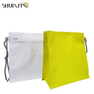 Flat Bottom Pouch with String Aluminum Foil Coffee Packaging Bag with Valve